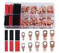 Battery Cable Ends, 150Pcs Copper Cable Wire Lugs, AWG 2 4 6 8 10 12 Gauge Wire Connectors, Battery Terminal Connectors