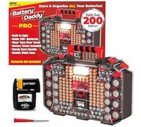 Battery Daddy Étui de rangement et de rangement avec lumière et testeur, stocke et protège plus de 200 piles, double face, design durable avec couvercle de verrouillage transparent, loquets sécurisés