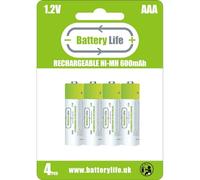 Battery Life Lot de 4 piles rechargeables AAA Ni-MH 1,2 V 600 mAh
