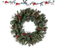 Battery Operated Christmas Wreath | 18 pouces Artificial Garland Wreath With Hook, Pine Cones, And Berries, Perfect Outdoor Decoration For Home, Porch, Farmhouse, Winter, Holiday, And Spring Welcome