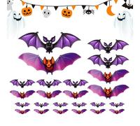 Battes D'Halloween - 24 Pièces 3D Seccules Murales De Chauve-souris Allumées | Autocollants De Vacances Décoratifs | THÈME DE LA CHAMBRE DE CHAMBRE | Accent De Fête D'anniversaire | Conception De