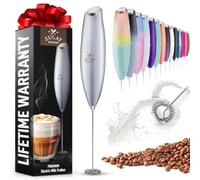 Batteur à lait puissant Zulay pour le café avec moteur en titane amélioré - Fouet électrique à main, mousseur à lait, mini mélangeur et mousseur à café pour frappé, latte, sans support - Argent