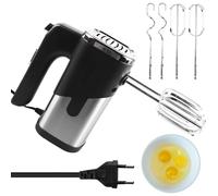 Batteur à main : batteur électrique à main de 800 W avec 5 vitesses, 4 accessoires en acier inoxydable, crochet pétrisseur en acier inoxydable, batteur de cuisine (noir)