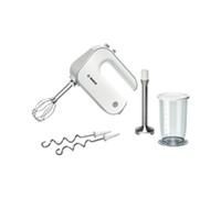 Batteur à main Bosch MFQ4070 500W Argent/Blanc, 5 vitesses + Turbo, Crochets pétrisseurs, Câble 1.4m, 220-240V, Dimensions 200x75x142mm