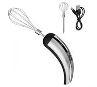 Batteur à œufs électrique portable rechargeable avec chargement USB, 2 têtes de fouet amovibles et 5 réglages de vitesse pour mousser le lait et mélanger les boissons (noir)