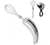 Batteur à œufs électrique rechargeable par USB avec 2 têtes de fouet amovibles, mélangeur portatif avec 5 vitesses pour faire mousser le lait, la crème à fouetter et la batterie à mélanger (argent)