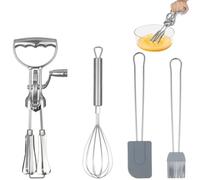 Batteur à œufs manuel rotatif 4 en 1 avec mélangeur à manivelle, brosse en silicone et spatule pour la cuisine et la pâtisserie