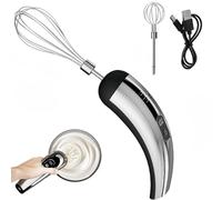 Batteur Électrique À Œufs avec Fouet Double en Acier Inoxydable, 5 Vitesses, Batteur À Main Portable pour Cuisine, Rechargeable Par Usb Silver Black