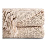 Battilo Couverture Beige pour Canapé-Lit - Tricot Doux, Chaud et Confortable - Jeté Décoratif Bohème pour Lit et Chaise - 125 x 150 cm