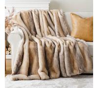 Battilo Couverture Luxe en Fausse Fourrure - Plaid Épais et Ultra Chaud pour Lit, Canapé et Décoration Maison pour Noël et Anniversaire (Jaune et Gris, 127x152cm)