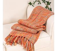 BATTILO HOME Couverture colorée de style bohème avec pompons, pour canapé, lit, décoration d'Halloween, décoration d'intérieur, 127 x 152,4 cm, orange rouille