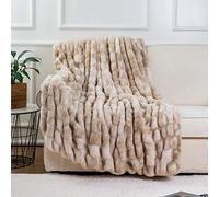 BATTILO HOME Couverture en fausse fourrure de lapin beige, 150 x 200 cm, pelucheuse, confortable et chaude pour lit, canapé, taille L