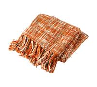 BATTILO HOME Couverture tricotée bohème avec franges - Couverture douce et chaude pour canapé, fauteuil, canapé, lit, pour décoration de printemps, été, automne, Halloween, orange brûlé, 127 x 152 cm