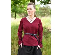 Battle-Merchant Chemisier médiéval de la Renaissance Aila avec lacets, pour femme, manches longues, col en V, costume de carnaval viking, rouge bordeaux, S