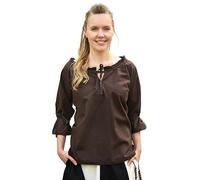 Battle-Merchant Blouse médiévale Birga en coton à manches 3/4 - Vêtement médiéval pour femme - différentes couleurs et tailles, marron, 3XL