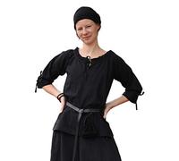 Battle-Merchant Blouse médiévale Birga - pour Femme - Coton/Manches 3/4 - Noir - S