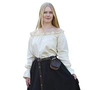 Blouse médiévale en Coton - Femme - col Bardot/Manches Longues - Naturel/Noir/Blanc - S-XXL - Naturel - L