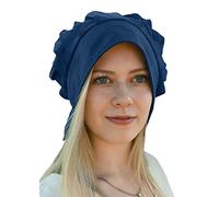 Battle-Merchant Bonnet médiéval avec plis posés pour femme - Bonnet médiéval - Coiffe (bleu)