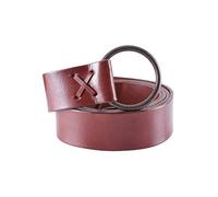 Battle-Merchant Ceinture médiévale en cuir solide avec anneau en laiton extra longue marron ou noir - Ceinture viking longue pour femme, homme ou enfant - Différentes longueurs, rouge, 190 cm