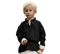 Battle-Merchant - Chemise médiévale Colin à Manches Longues - pour Enfant - Chevalier/Jeux de rôle Grandeur Nature/Carnaval - Noir - 128