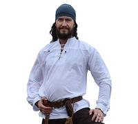 Battle-Merchant - Chemise médiévale Ludwig - pour Homme - Jeu de rôle Grandeur Nature/Viking - Blanc - M