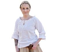 Battle-Merchant Birga Chemisier médiéval en coton à manches 3/4 - Vêtement médiéval pour femme - Différentes couleurs et tailles, Blanc., XL
