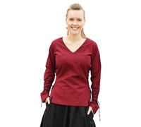Battle-Merchant Chemisier médiéval de la Renaissance Aila avec lacets, pour femme, manches longues, col en V, costume de carnaval viking, rouge bordeaux, L