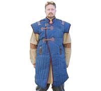 Battle-Merchant Gambeson Vari médiéval sans manches au look usé - Veste médiévale - Acétone pour jeu de rôle médiéval, jeux de rôle LARP, cosplay, reconstitution, Bleu/marron, L