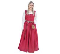 Battle-Merchant Robe médiévale sans manches Lene pour femme - Robe à bretelles - Corset - Coton - Marron/rouge/vert - S/M/L/XL/XXL, rouge, M