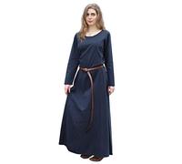 Battle-Merchant - Longue Robe médiévale Afra - Femme - Manches Longues/Coton - Costume/Jeux de rôle Grandeur Nature/Style Viking/Vintage/Hippie/Carnaval - Bleu foncé - S