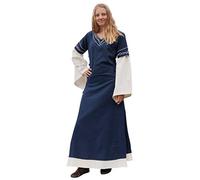 Battle-Merchant - Longue Robe médiévale Alvina - pour Femme - Manches Longues/Coton - Style Viking/Carnaval - Bleu/Naturel - M
