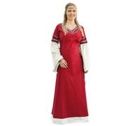 Battle-Merchant - Longue Robe médiévale Alvina - pour Femme - Manches Longues/Coton - Style Viking/Carnaval - Rouge/Naturel - S