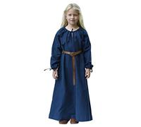 Battle-Merchant - Longue Robe médiévale Ana - pour Fille - Manches Longues/Coton - Bleu - 164