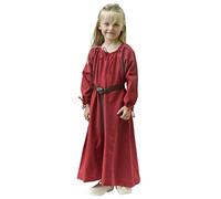 Battle-Merchant - Longue Robe médiévale Ana - pour Fille - Manches Longues/Coton - Rouge - 146