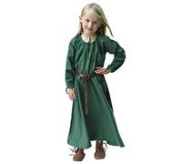 Battle-Merchant - Longue Robe médiévale Ana - pour Fille - Manches Longues/Coton - Vert - 146