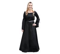 Battle-Merchant Robe médiévale style viking style viking médiévale avec manches trompettes en coton Tailles S à XXL, Noir , L