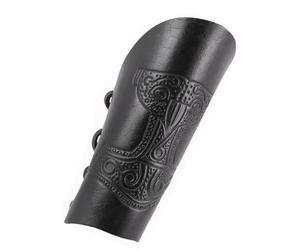 Battle-Merchant Manchette en cuir avec empreinte du marteau de Thor, noire - seule ou par paire - Canon d'avant-bras GN Moyen-âge Viking