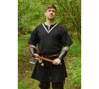 Battle-Merchant Tunique Médiévale Ailrik Avec Bordure, Manches Courtes, Noir