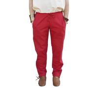 Battle-Merchant Pantalon médiéval large, coupe droite, Hagen, pantalon de viking, pantalon de chevalier en coton, pantalon de pirate pour homme, médiéval, rouge, XL