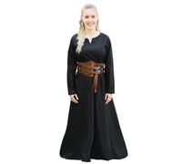 Battle-Merchant Robe médiévale légère Milla - Robe viking pour femme - Costume médiéval, jeu de rôle fantastique, Noir , L