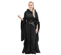 Battle-Merchant - Robe longue médiévale ISRA avec manches trompette et capuche généreuse pour femme - Longueur sol - Pour carnaval, Halloween, jeux de rôle et le marché médiéval, Noir , XL