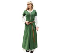 Battle-Merchant - Robe médiévale cotehardie Ava - Femme - Manches Courtes/Encolure à Lacets/Coton - Style Viking/pour Jeux de rôle Grandeur Nature/déguisement - Vert - L