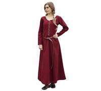 Battle-Merchant - Robe médiévale cotehardie Ava - Femme - Manches Longues/Encolure à Lacets - Costume/Jeux de rôle Grandeur Nature/Style Viking - Bordeaux - M