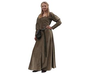 Battle-Merchant - Robe médiévale Cotehardie Isabell en Velours Longue Femme - Coton - Longueur au Sol - Vert - M