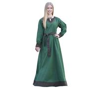 Battle-Merchant - Robe médiévale Jona - pour Femme - Manches Longues/Ceinture - Coton - pour Jeux de rôle Grandeur Nature/Style Viking/déguisement - Vert - S