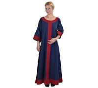 Battle-Merchant - Robe médiévale Longue Gudrun - pour Femme - Coton - Viking/Jeux de rôle Grandeur Nature - Bleu/Rouge - XL