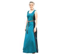 Battle-Merchant Robe médiévale sans manches Jarle - Robe viking à bretelles pour femme - Costume médiéval, grand, Bleu pétrole/bleu foncé, XL