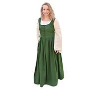Battle-Merchant Robe médiévale sans manches Lene pour femme - Robe à bretelles - Corset - Coton - Marron/rouge/vert - S/M/L/XL/XXL, vert, S