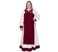 Battle-Merchant Robe médiévale Tinna à bretelles pour femme | Robe tablier avec lacets sans manches en coton | Costume Viking Tinna, rouge bordeaux, S-M
