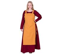 Battle-Merchant Robe médiévale Tinna à bretelles pour femme | Robe tablier avec lacets sans manches en coton | Costume Viking Tinna, jaune moutarde, L-XL